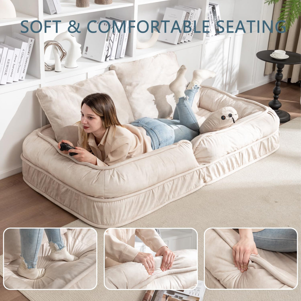 Adult Bean Bag Chair with Massage Pillow, Human Dog Bed for Adult, Convertible Lazy Sofa Bed Floor Chair for Gaming