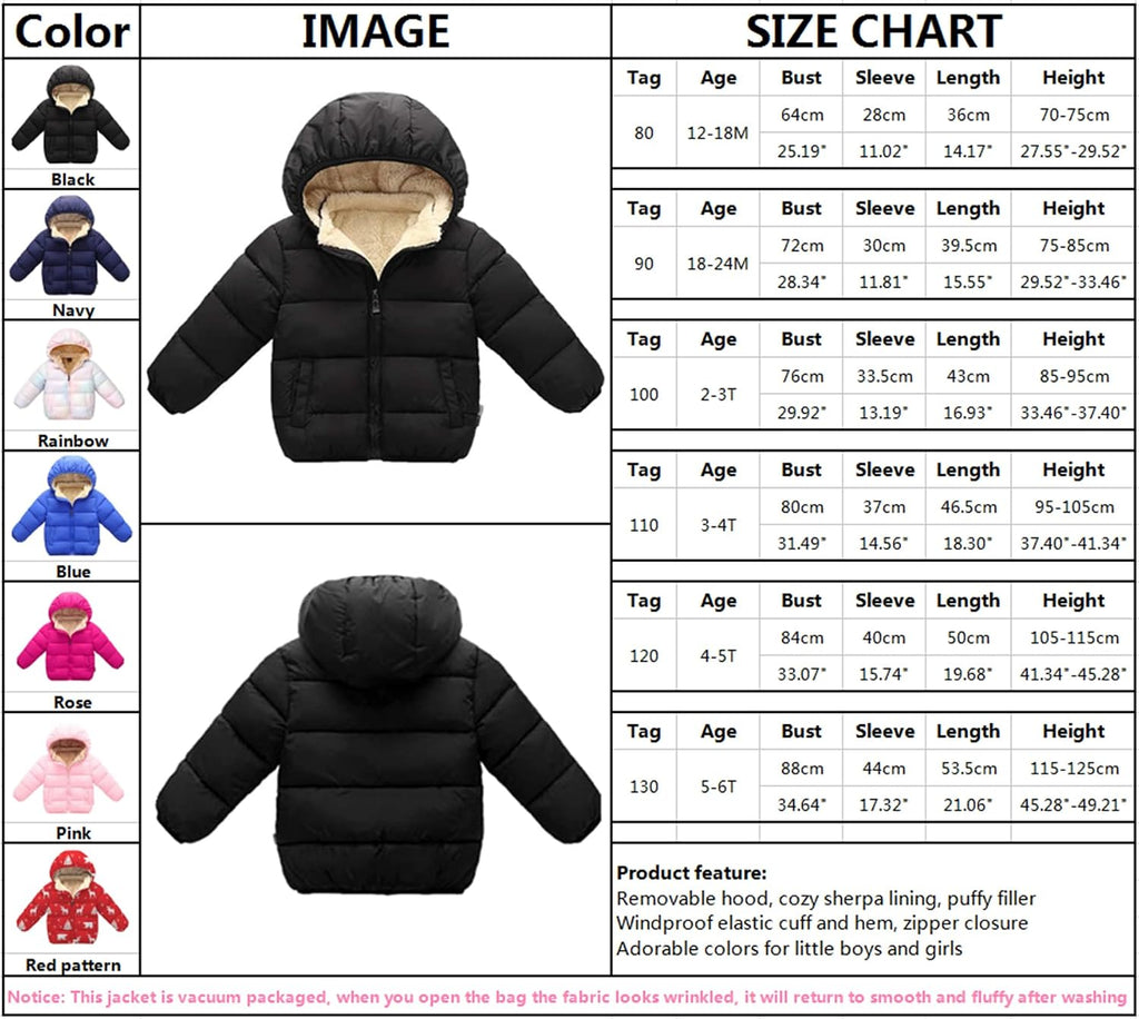 Toddler Boys' Girls' Winter Coat - Baby Kid Hooded Puffer Jacket