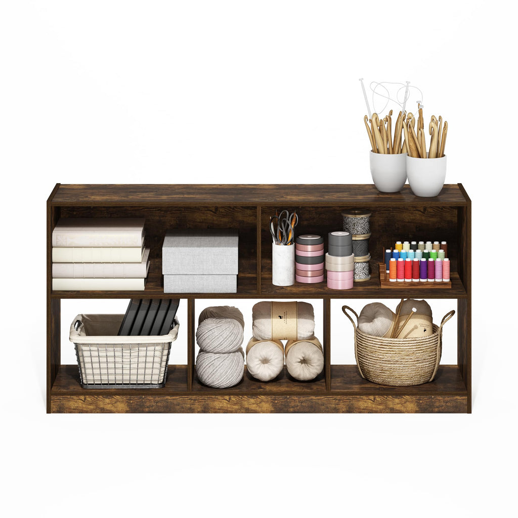 Book Shelf, 5-Cube Bookshelf, Horizontal Cube Storage Organizer Bookcase, 10.9 x 47.2 x 23.6, Amber Pine
