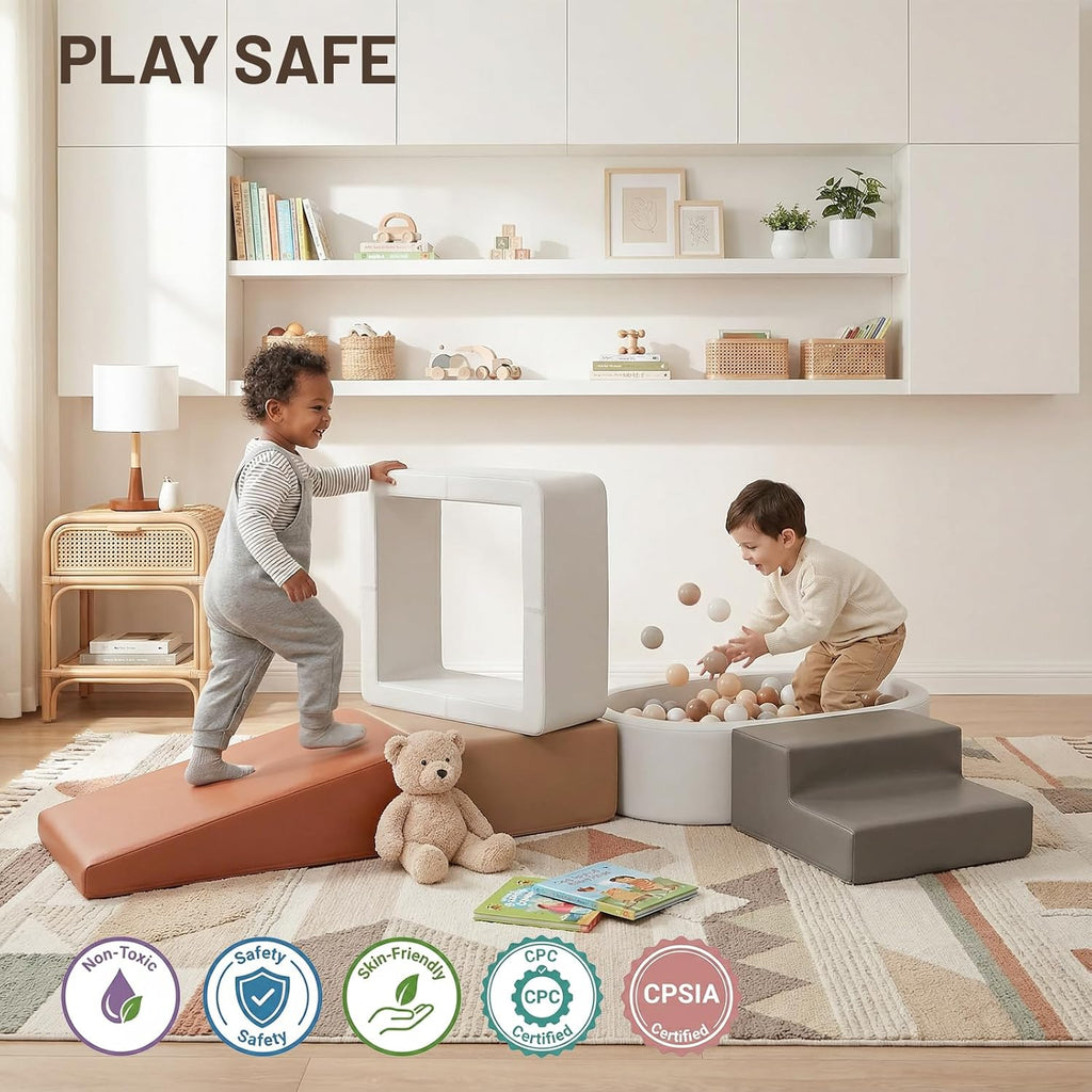 5pcs Climbing Toys for Toddler: Ball Pit for Toddlers - PU Leather Foam Climbing Blocks - Indoor Soft Play Set