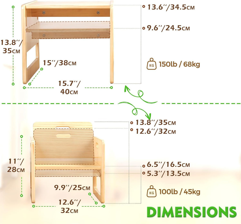 Montessori Weaning Table and Chair Set for Toddlers Age 1-3, Height Adjustable Toddler Table and Chair Set, Cube Kids