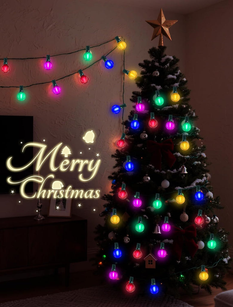 50Ft LED Multicolor Christmas Lights Outdoor, Shatterproof Frosted Globe String Lights with 27 Ceramic Bulbs(2
