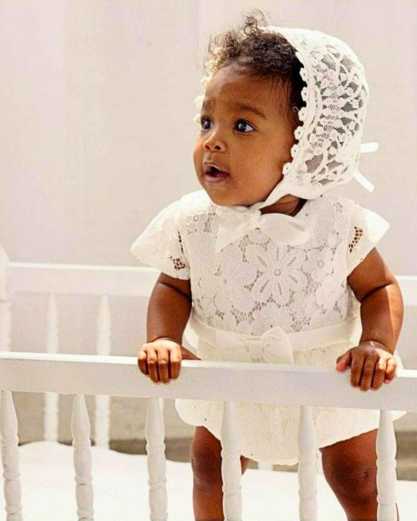 Special Occasion Baby Girl Bubble Romper Christening Outfit - Elegant Waist