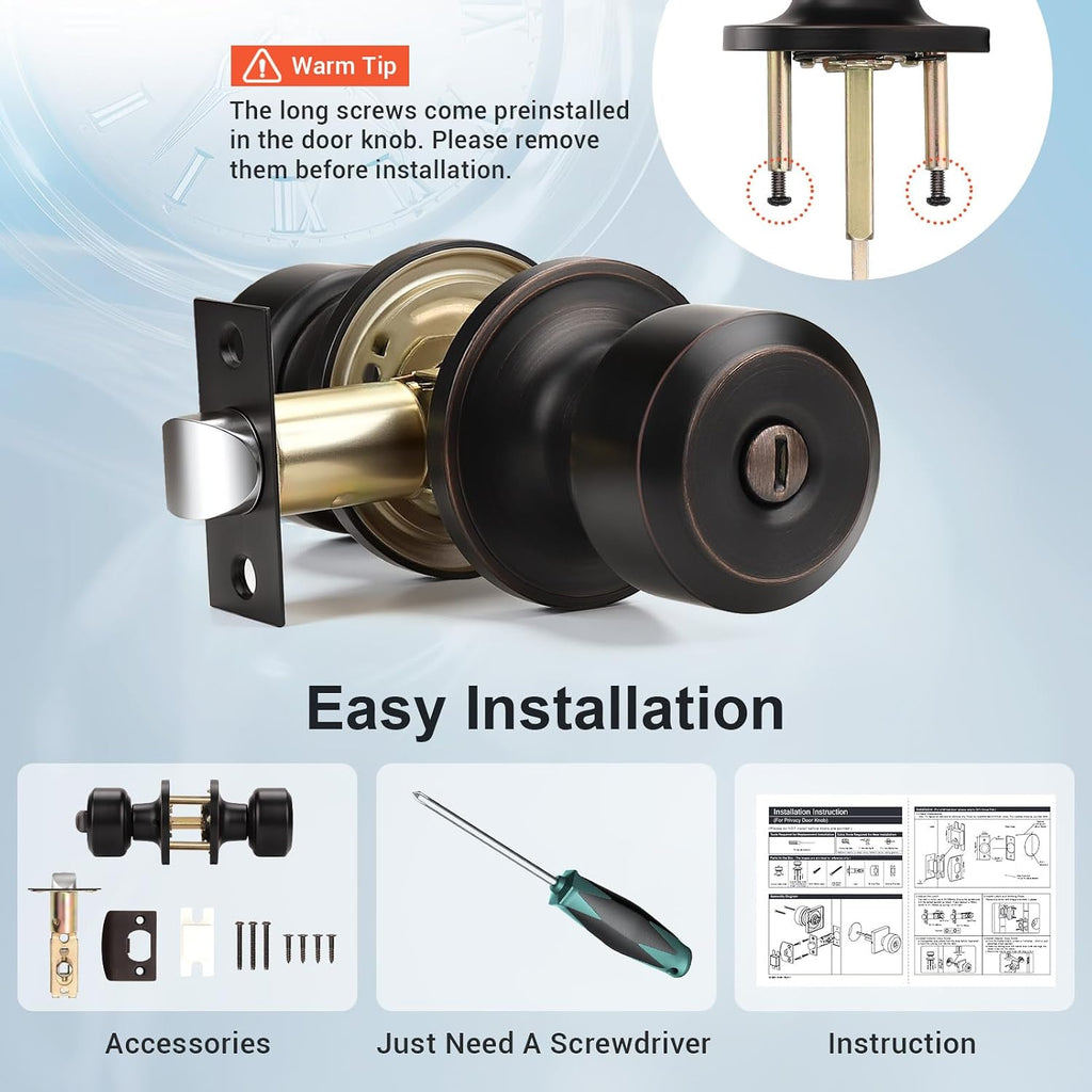 Oil Rubbed Bronze Interior Privacy Door Knobs Bathroom, Keyless Stainless Steel Indoor Door Knob, Cylindrical Shape