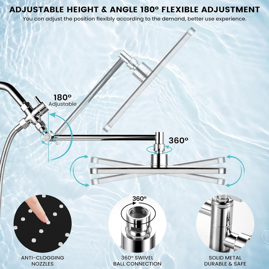 Rain Shower Head with Handheld, 11.8 Inch High Pressure Handheld Shower with Multi Spray Modes