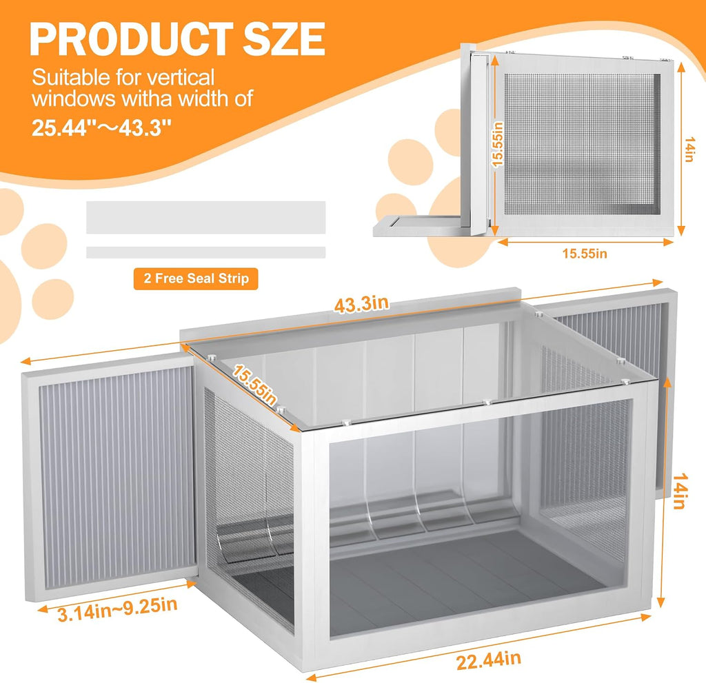 Cat Window Box Catio, Outdoor Indoor Cat Enclosure with Clear Panels, Mesh Sides & PVC Curtain, Universal Window