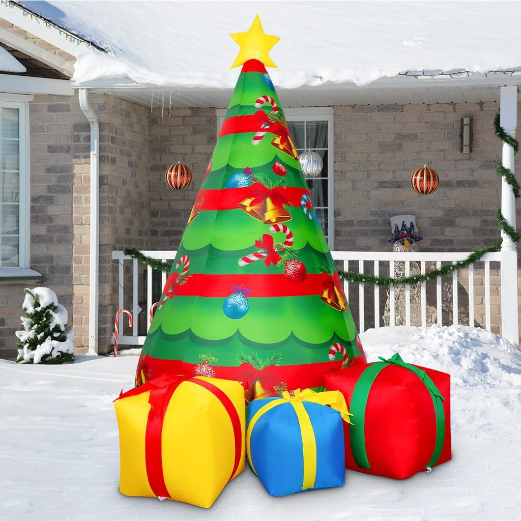 7 FT Christmas Inflatables Tree Outdoor Decorations Blow Up Yard Present Box with Built-in LEDs for Indoor Party