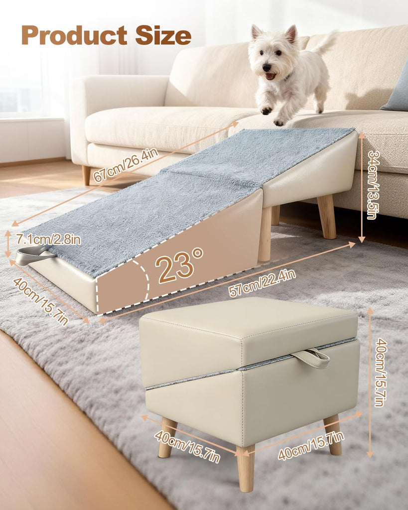 Ottoman Dog Ramp for Couch Sofa & Low Bed, 15.7" W 2-in-1 Pet Steps