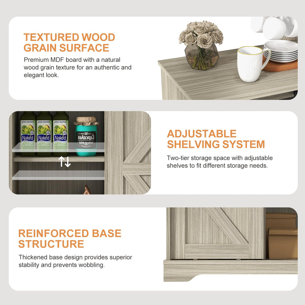 Sliding Barn Door Buffet Sideboard Storage Cabinet Coffee Bar Kitchen Farmhouse Style (Oak)