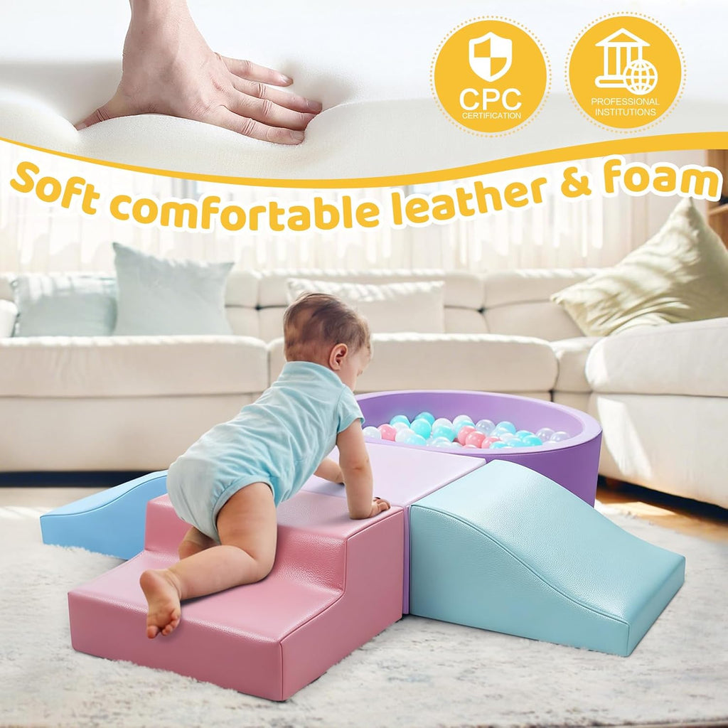 Foam Climbing Blocks for Toddler: with Piece PU Leather Climbing Toys and a Ball Pit - Foam Ball Pit for Toddlers