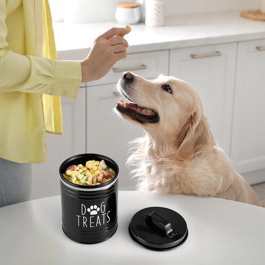 Small Dog Treat Container Airtight - 6" Tall X 4.9" Round Black Dog Treat Jar Counter - Rustic Treat Storage Canister