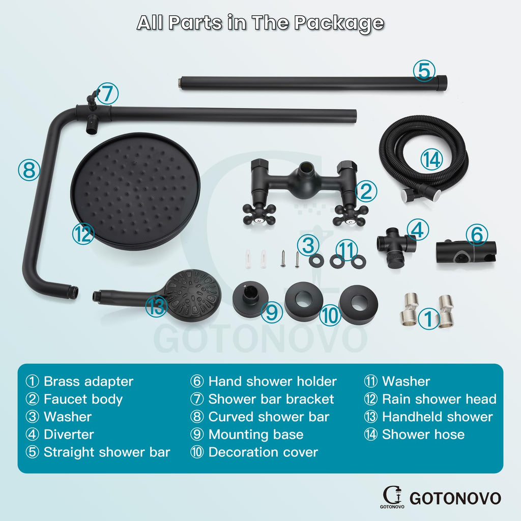 Exposed Shower System Wall Mount, Matte Black, ABS Handheld