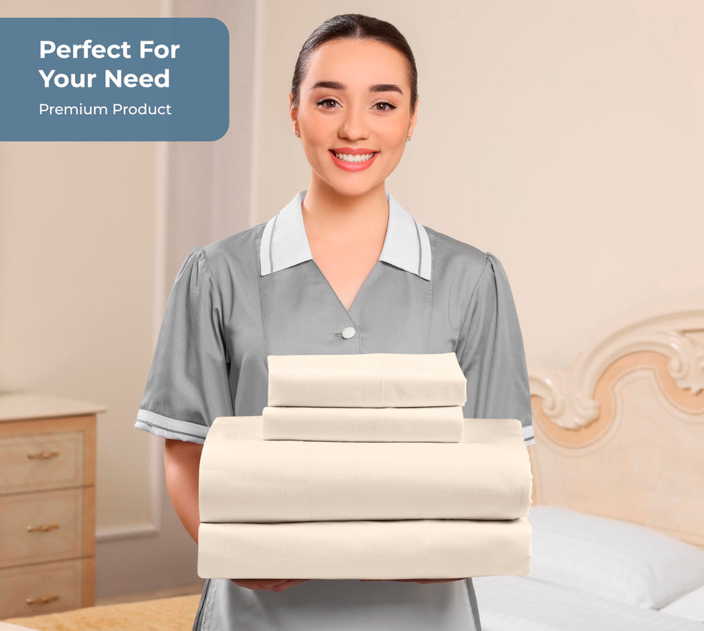 100% Organic Cotton Queen Sheet Set - Percale Weave - 4 Pieces Set - 1 Flat, 1 Deep Pocket Fitted Sheet and 2