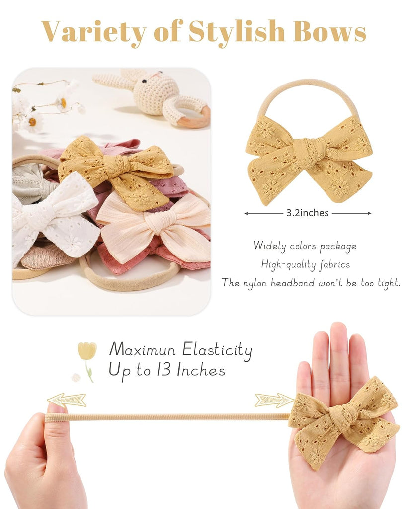 12pcs Baby Girls Hair Bows Nylon Elastic Headband Hair Accessories for Infants Toddlers Newborn