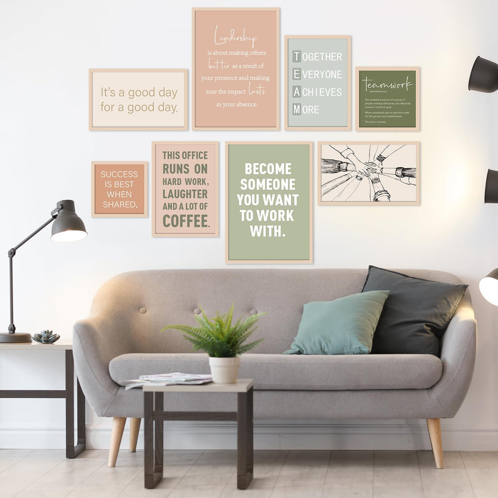 8 Set Office Wall Decor, Wooden Framed Motivational Quotes Art