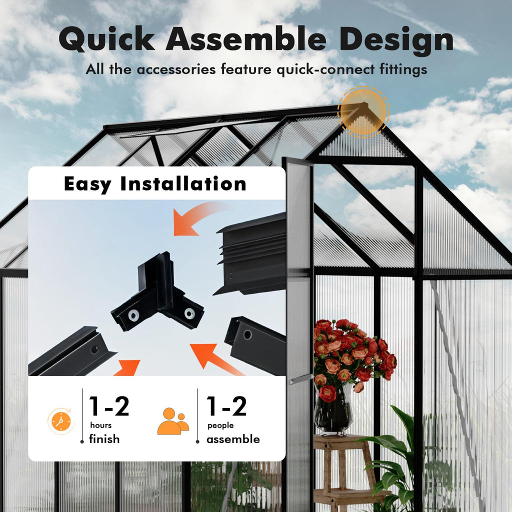 6X8FT Greenhouse with Thermometers, Small Greenhouse for Outdoors