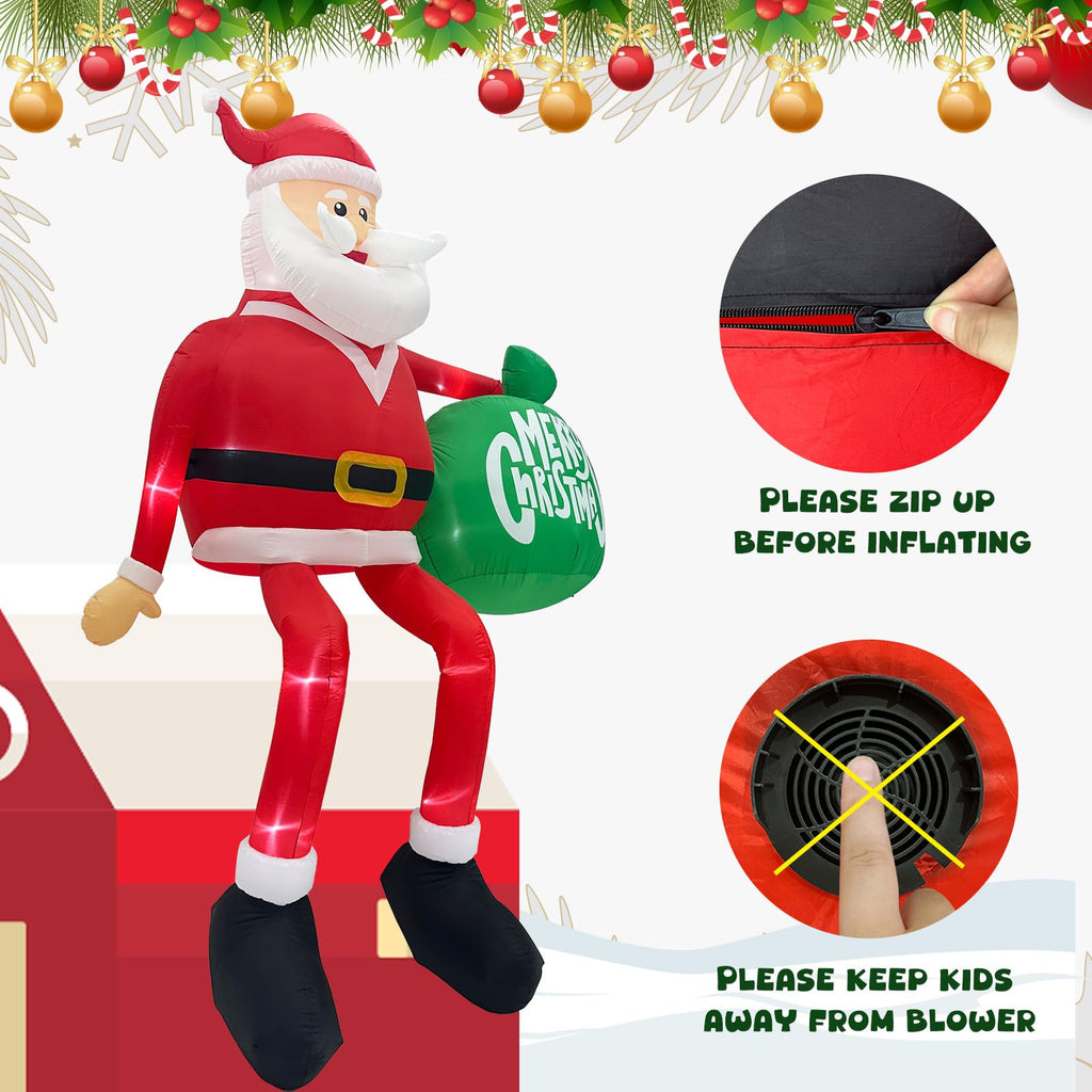 15FT Christmas Inflatable Outdoor Decoration, Climbing Santa Giant Christmas inflatables Christmas Blow Ups with LED