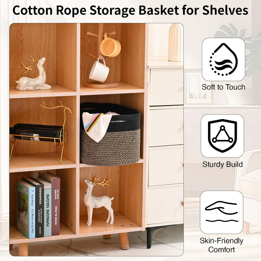Woven Cotton Rope Baskets for Gifts Empty, 15×11×9.5 Jute & Black