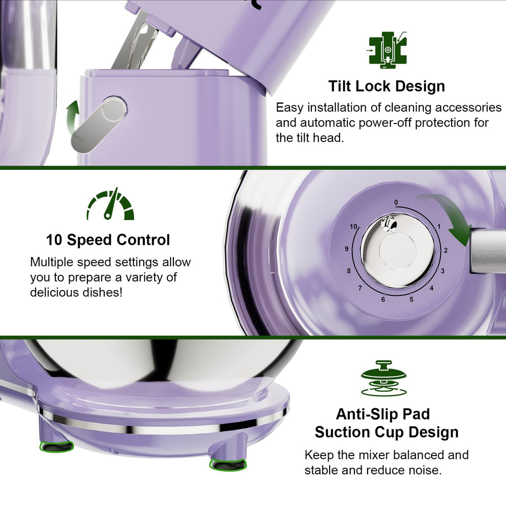 7.45 QT Tilt-Head Stand Mixer, Electric Mixer for Baking (Light-Purple)