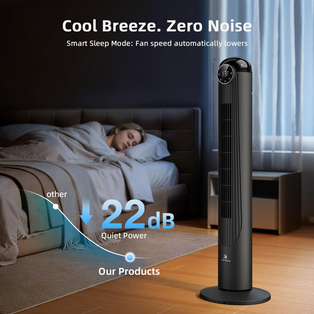 T42 Tower Fan, 42 Inch DC Brushless Motor Bladeless Oscillating Fan with Remote, 6 Speeds & 4 Modes,LED Display, 9H