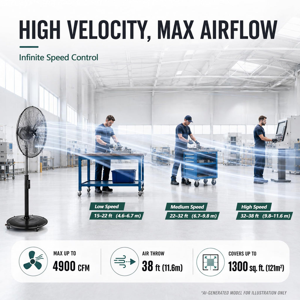 18" DC Motor Pedestal Fan, 4900 CFM High Velocity Oscillating Fan, Remote Control, Heavy-Duty Metal Standing Fan with