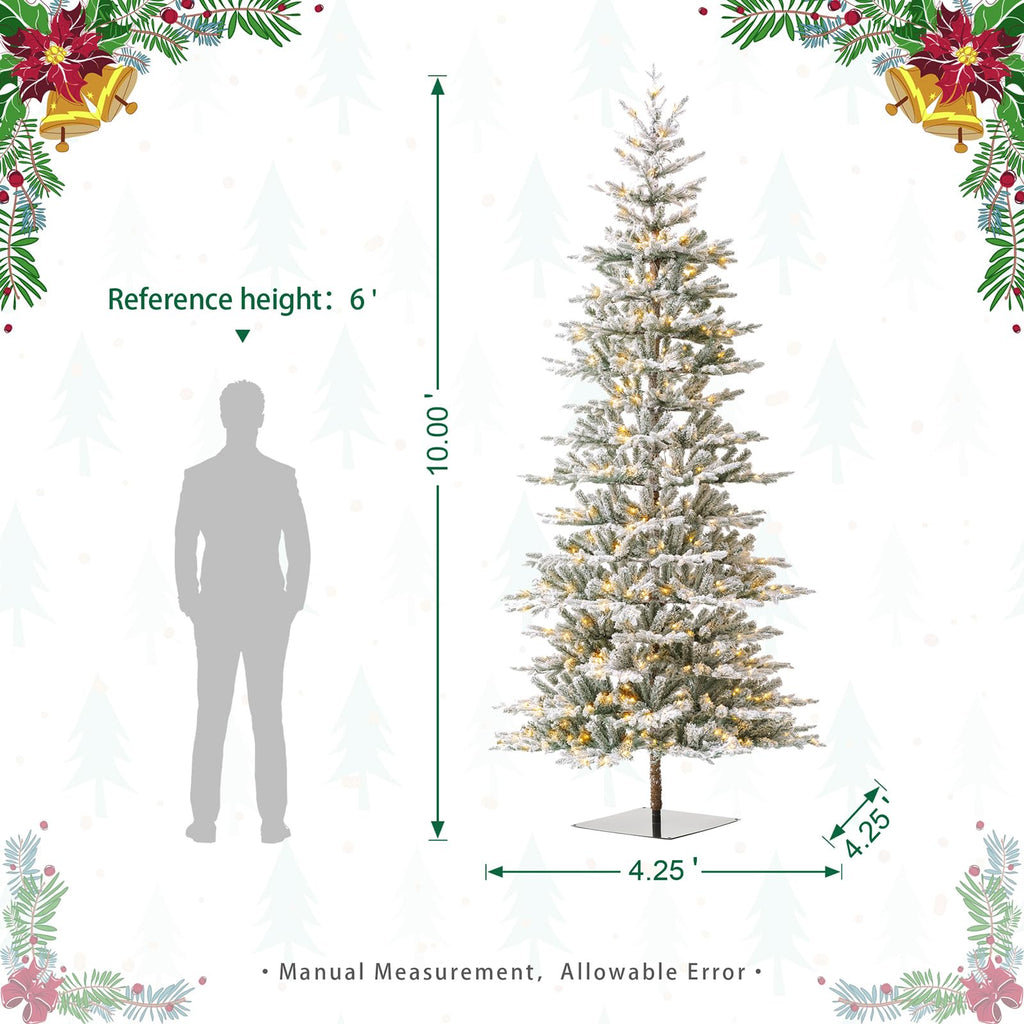 10ft Prelit Christmas Tree, Artificial Flocked Christmas Tree with 2335 PE&PVC Branch Tips, Deluxe Majestic Frostfall