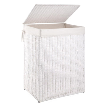 Laundry Hamper with Lid, 90L(23.8 Gal) Large Wicker Laundry Basket, Handwoven Paper Rope Clothes Hamper with