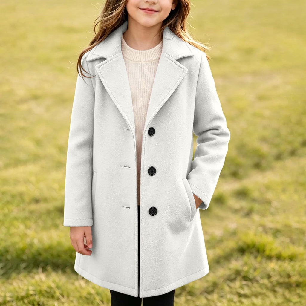 Wool Blend Coat Single Breasted Lapel Mid Length Outerwear