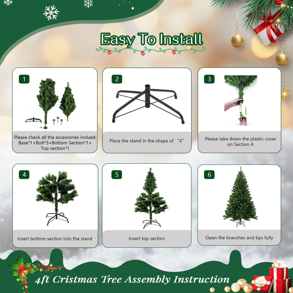 4ft Green Artificial Christmas Tree,Arbol de Navidad Small Fake Xmas Tree