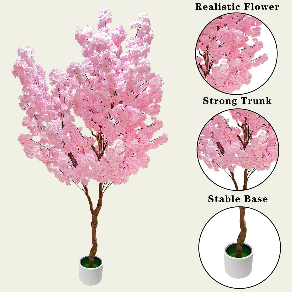 Cherry Blossom Tree 7ft, Pink Artificial Cherry Tree Fake Pink Tree for Wedding Party Home Living Room Decor
