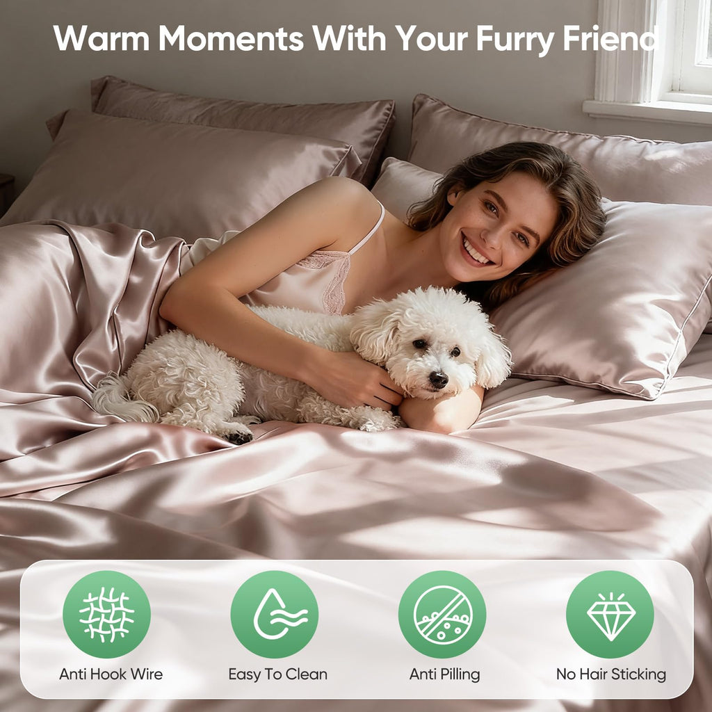 100% Bamboo Viscose & Lyocell Tencel Sheets Set Queen Size, Cooling & Silky Soft for Hot Sleeper, Breathable &