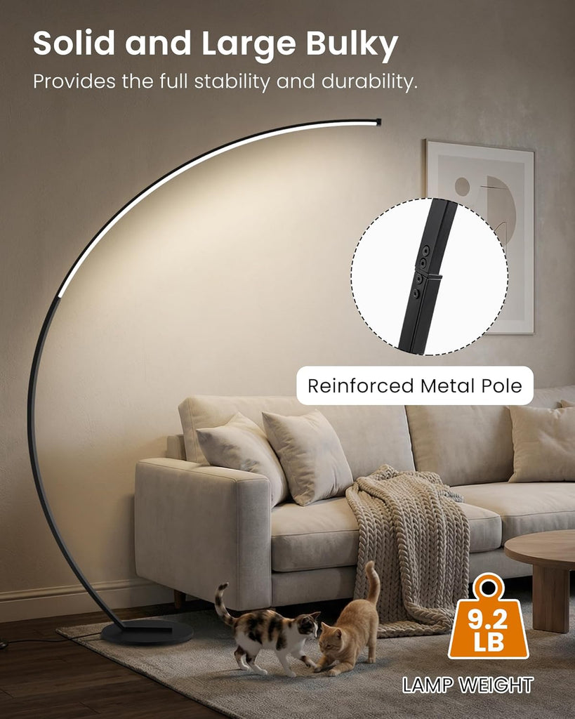 75 inch Dimmable LED Arc Floor Lamp with Foot and Remote Control, 3 Color Temperatures, 3000K-6000K Whites