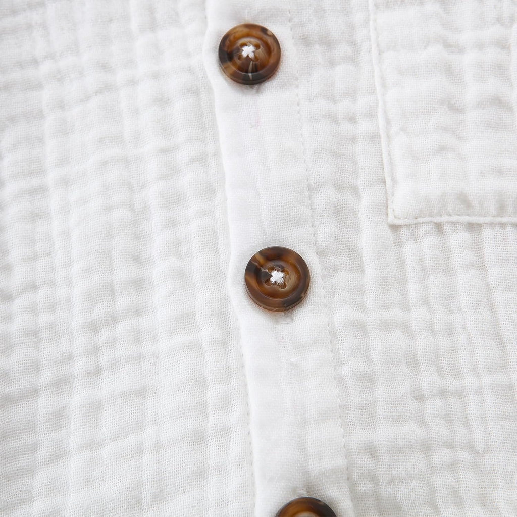 Kids Toddler Boy Summer Clothes Button Down Shirt and Shorts Solid Color Cotton Linen 2 Piece Outfit Set for Boys