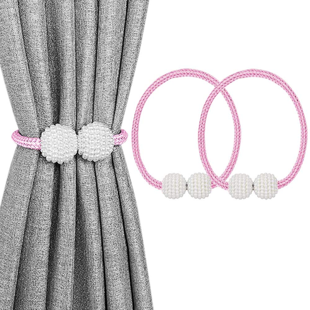 Magnetic Curtain Tiebacks, Decorative Curtain Holdbacks for Window Décor (Pink) - 2 Pack
