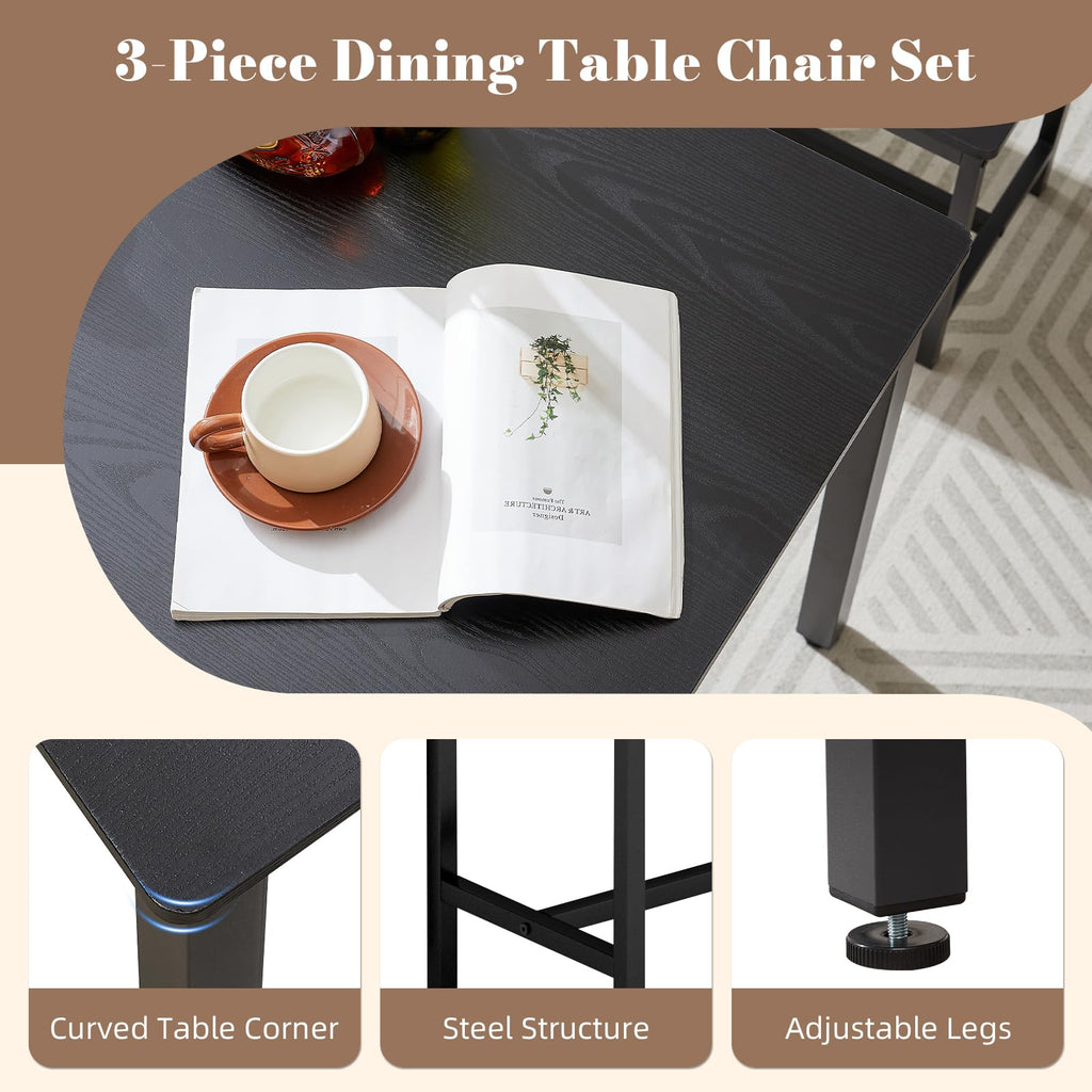 Dining Room Table Chairs Set for 4, Modern Space Saving Kitchen Table with 2 Benches & Adjustable Feet Breakfast