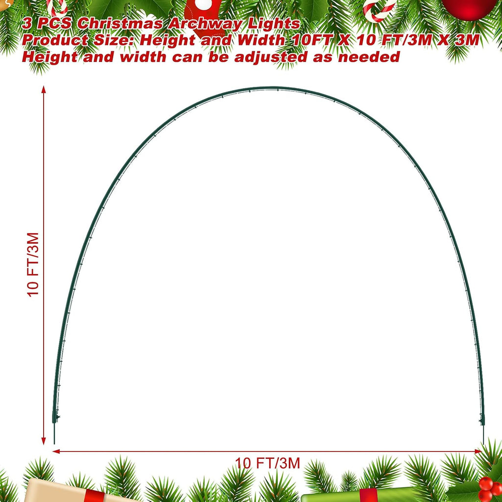 3 Pack 10ft Christmas Archway Outdoor Light Arch 8 Mode, Warm White