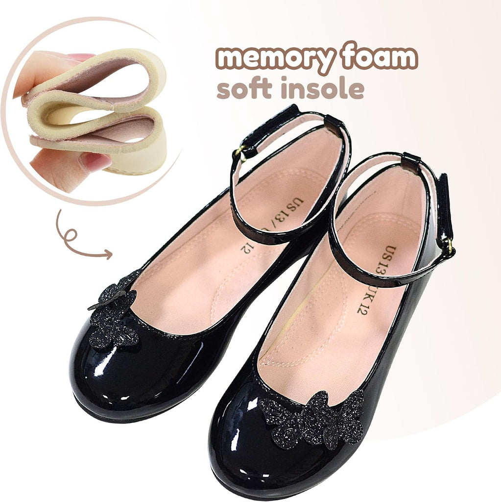 Girls Dress Shoes Butterfly Mary Janes for Girls Hook and Loop Party Wedding Flats Shoes
