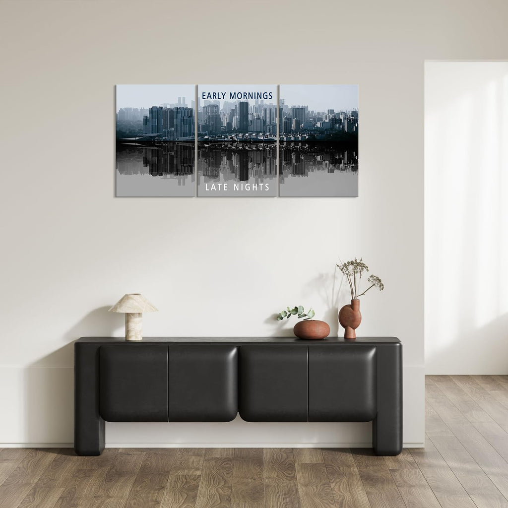 Inspirational Wall -Motivational Quote Black and White Wall -City Night Scenes Modern Cityscape Building Artwork