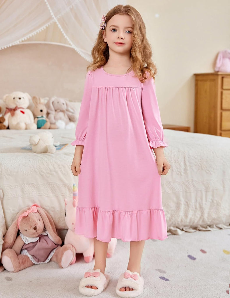 Girls Nightgowns Cute Ruffle Pajama Dress Soft Kids Sleepwear