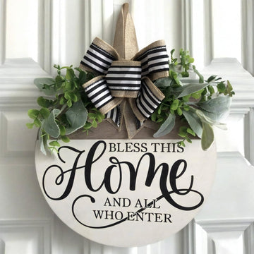 Welcome Sign for Front Door, Rustic Round Wood Wreaths Wall Hanging Outdoor Decor, Porch Fence Decorations Hanging