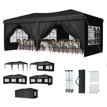 10x20 Pop Up Canopy Tent with Sidewalls, One-Push Instant Setup Waterproof Outdoor Canopy, 3 Adjustable Height