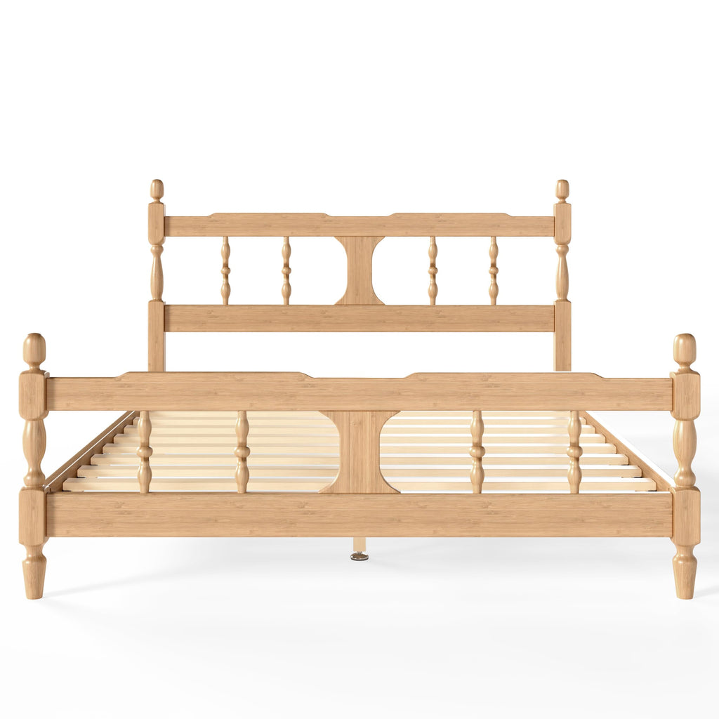 Queen Vintage Wood Spindle Post Bed, Bamboo Platform Bed, Natural