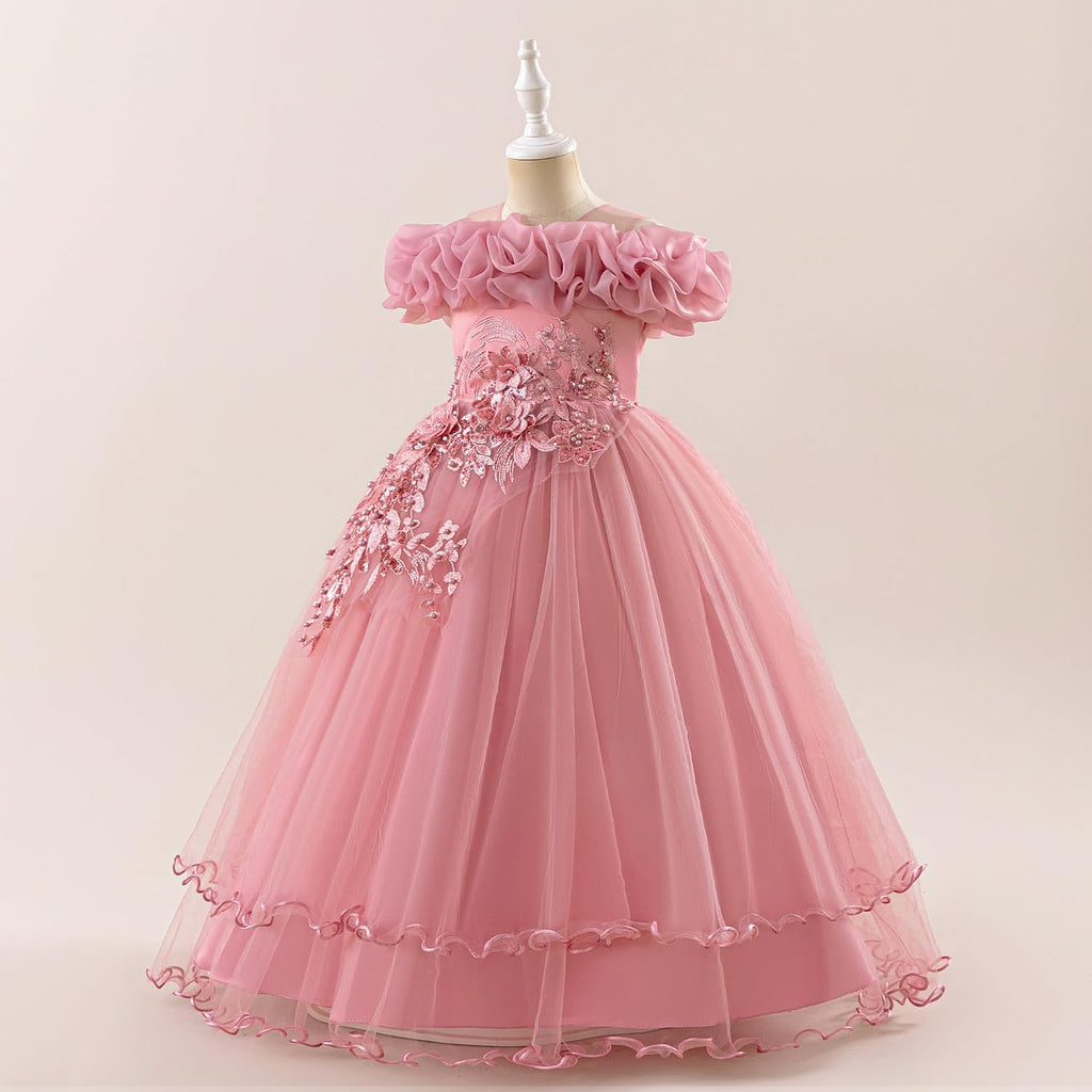 Flower Girl Dresses Lace Embroidery Off The Shoulder Tulle Dress Communion Pageant Wedding Dance Gown
