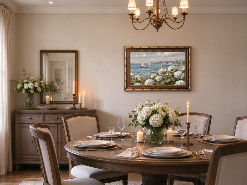 3D Vintage Coastal Wall Art Hydrangea Sailboat Ocean Landscape Oil Painting Textured Seascape Artwork Vintage Gold