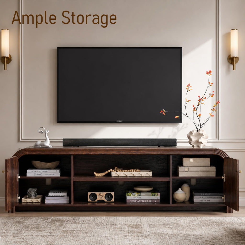 70" Modern TV Stand with Large Storage, Dark Walnut