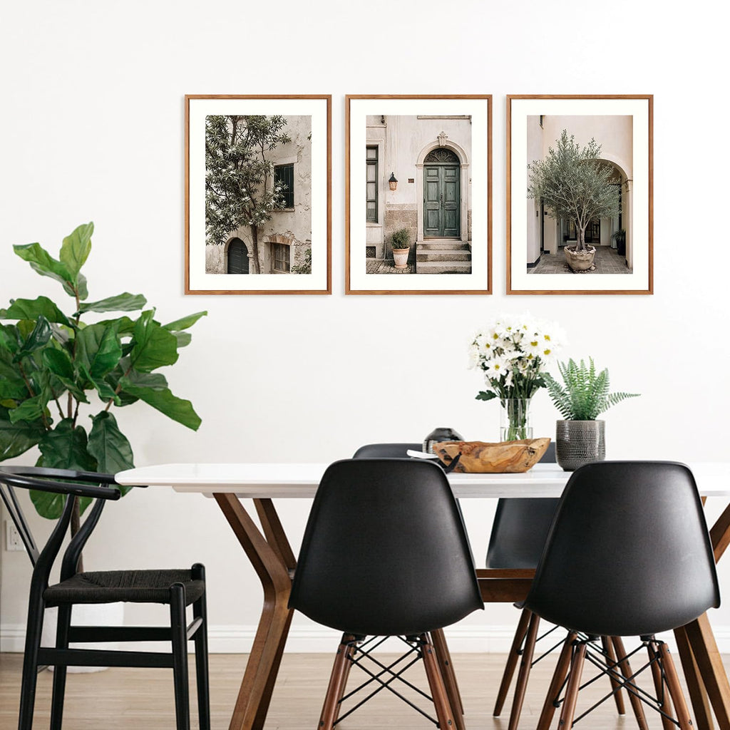 Vintage Italy City Landscape Framed Canvas Wall Set, Olive Green Tree Country Wall Decor, Modern Minimalist
