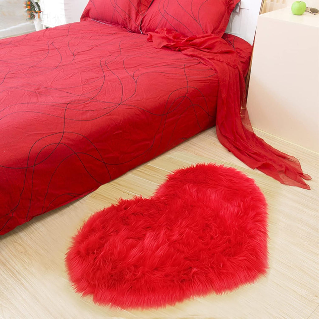 Valentines Heart Rug, Red Heart Shaped Rug, Fluffy Faux Fur Rugs, Shag Mats Living Room, Love Coquette Room Decor 2x3