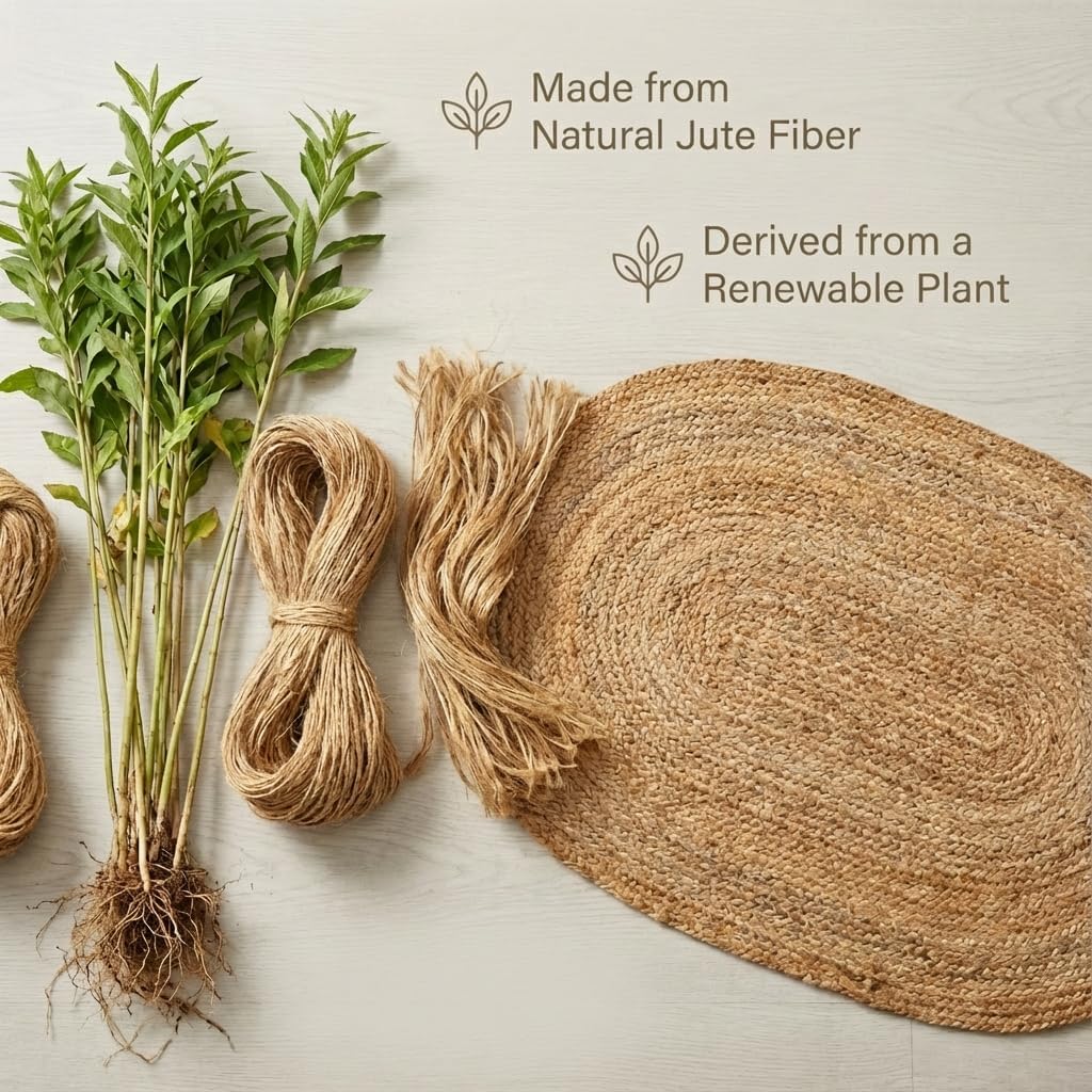 Boho Oval Jute Rug - Reversible Natural Fiber Hearth Carpet- Eco Friendly Floor Covering