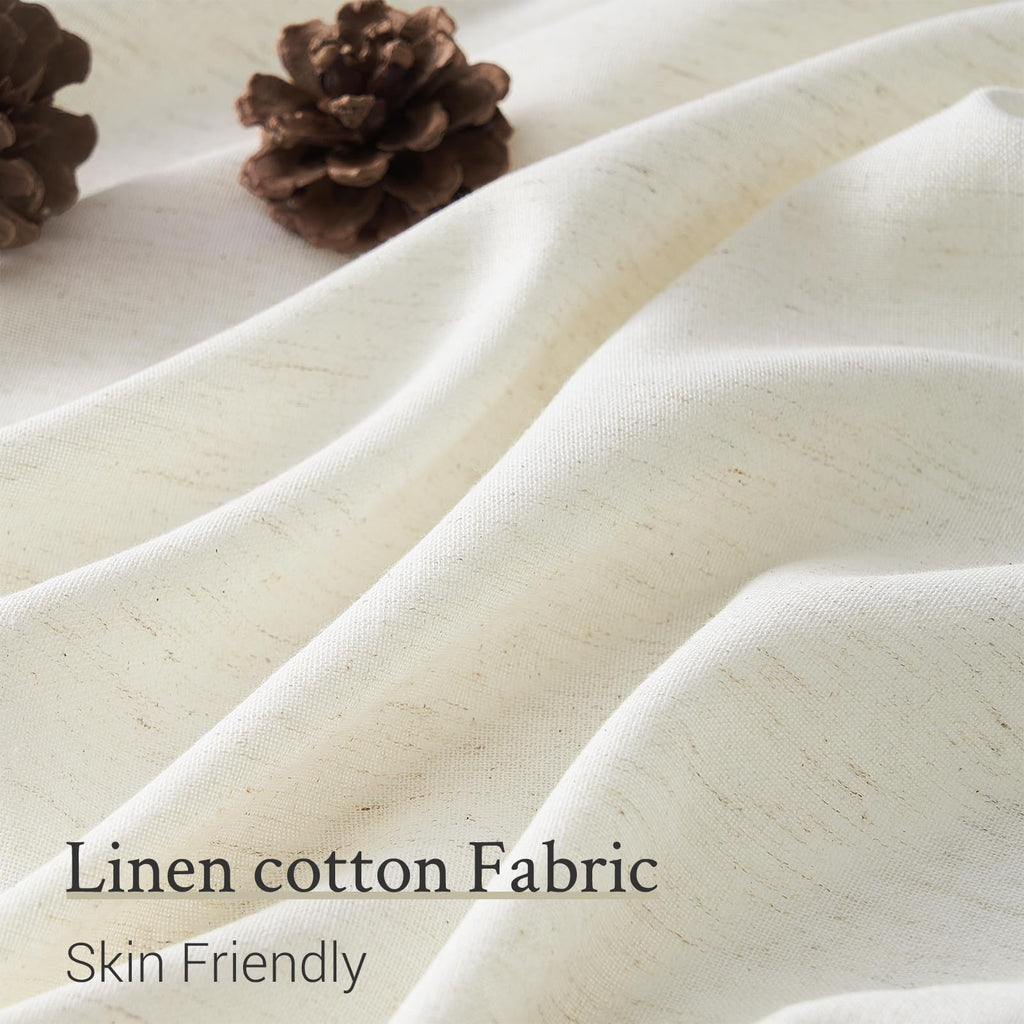 Natural Pinch Pleated Linen Curtains 84 Inch Length 2 Panels Living Room Textured Cream Semi Sheer Window Curtain