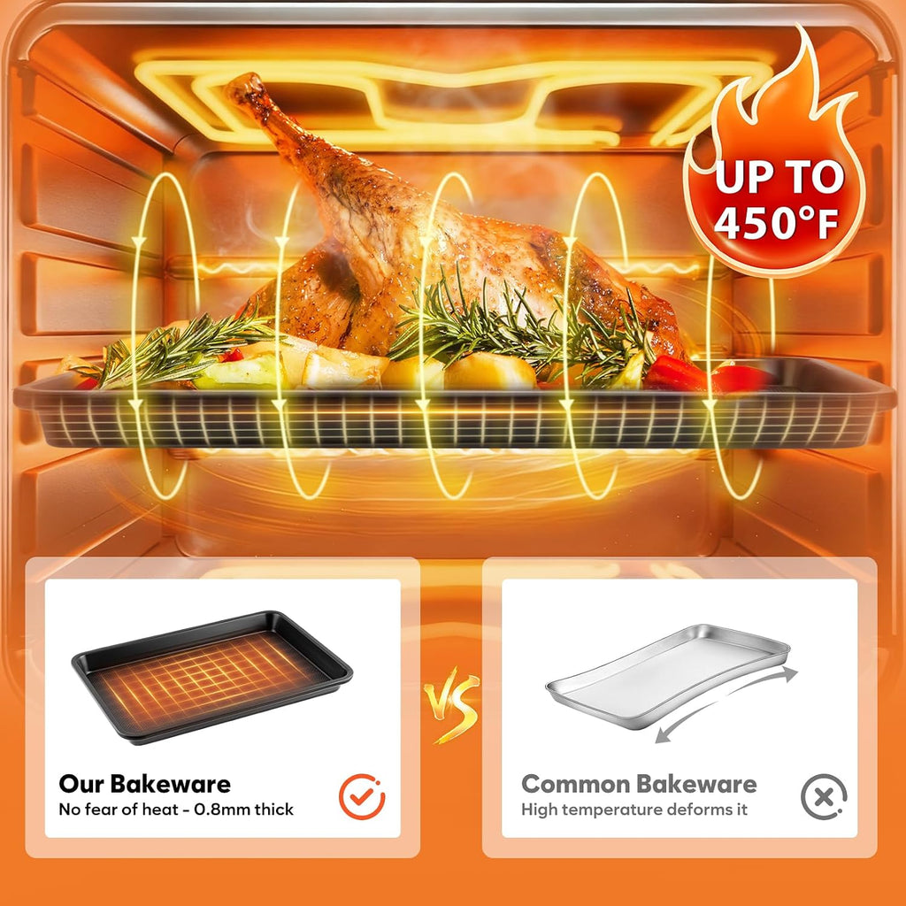 Nonstick Sheet Set with Cooling Rack, 4-Piece Cookie Sheets for , 0.8mm Heavy Duty Carbon Steel Oven Pans, Ceramic